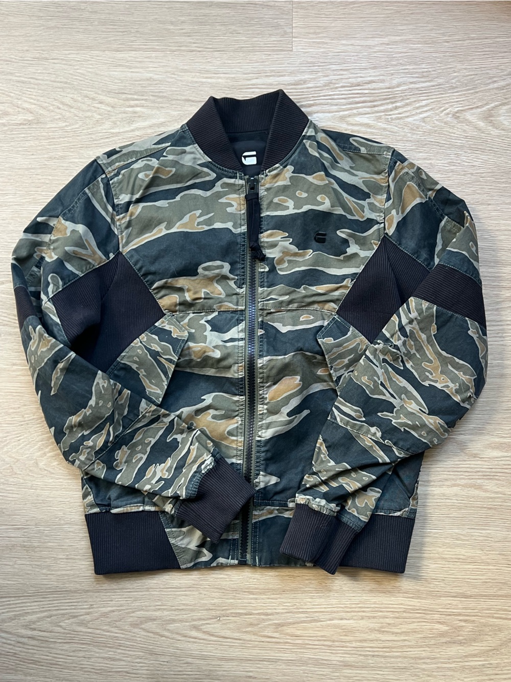 G-Star Men's Camo Bomber Jacket in Green and Brown